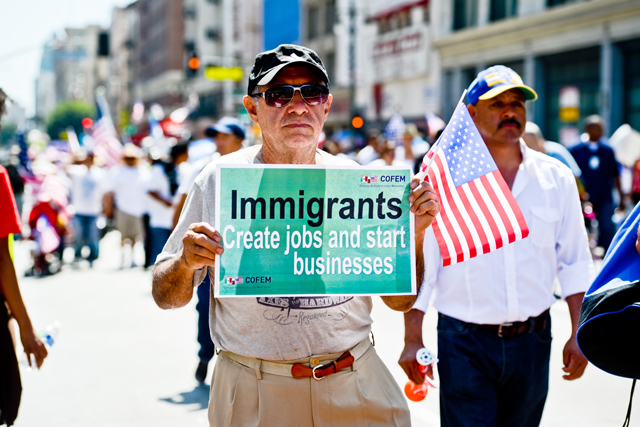 A march in downtown Los Angeles on May 1, 2013 dedicated to immigration reform. (Credit: anouchka)
