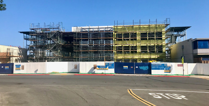A new three-story classroom/Media Center building on the Point Loma High School campus takes shape. It is due to be completed in January 2021. (Photo by Scott Hopkins)