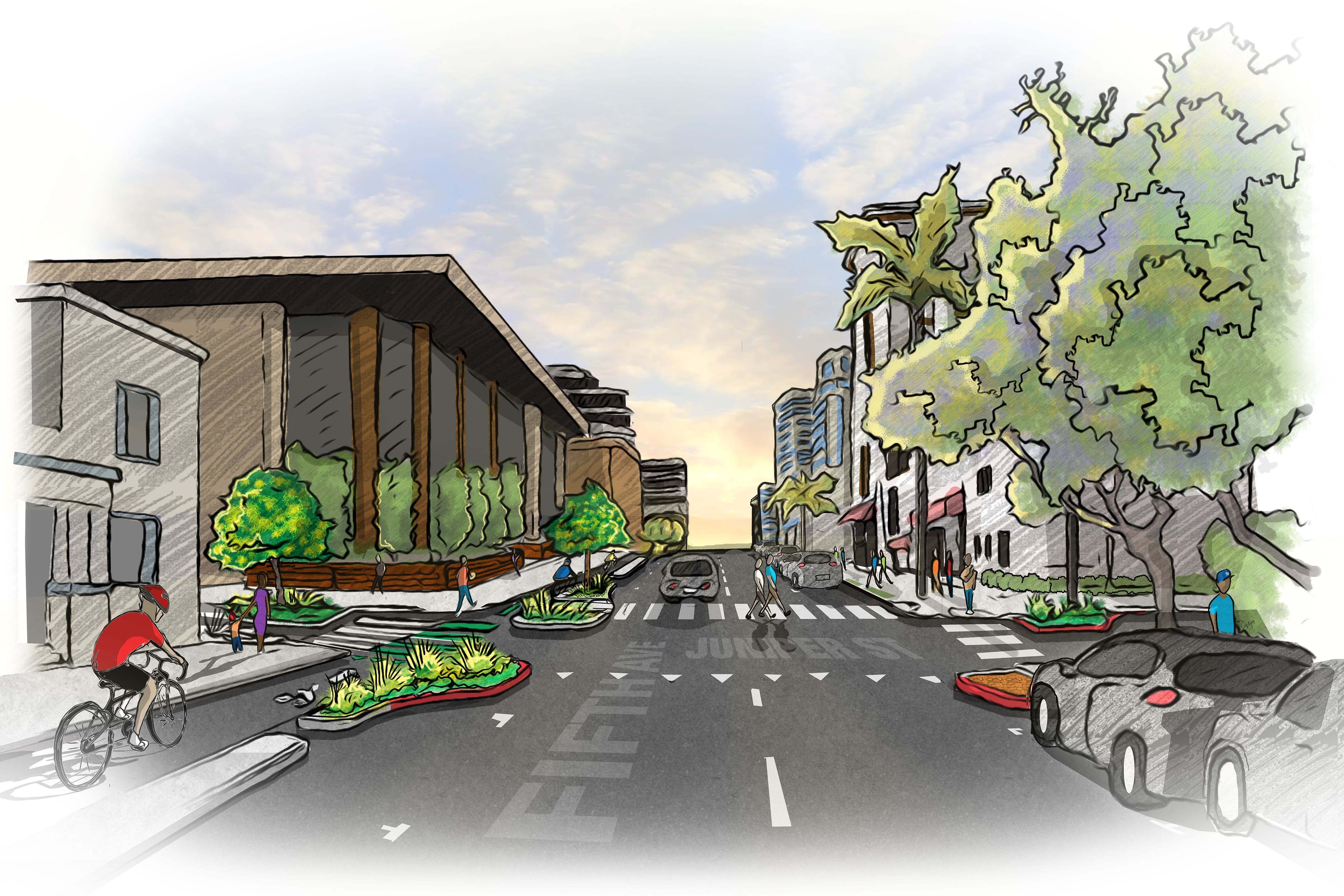 Fifth Aveue and Juniper Street bikeways rendering. (Courtesy of SANDAG)