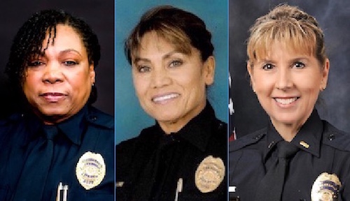 Honorees from left: Detective Sarah Johnson, Detective Esmeralda Tagaban, Lieutenant Misty Cedrun