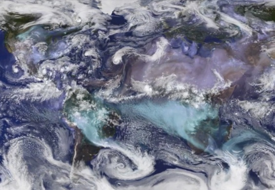 Clouds and aerosols over Earth. (Image from NASA simulation)