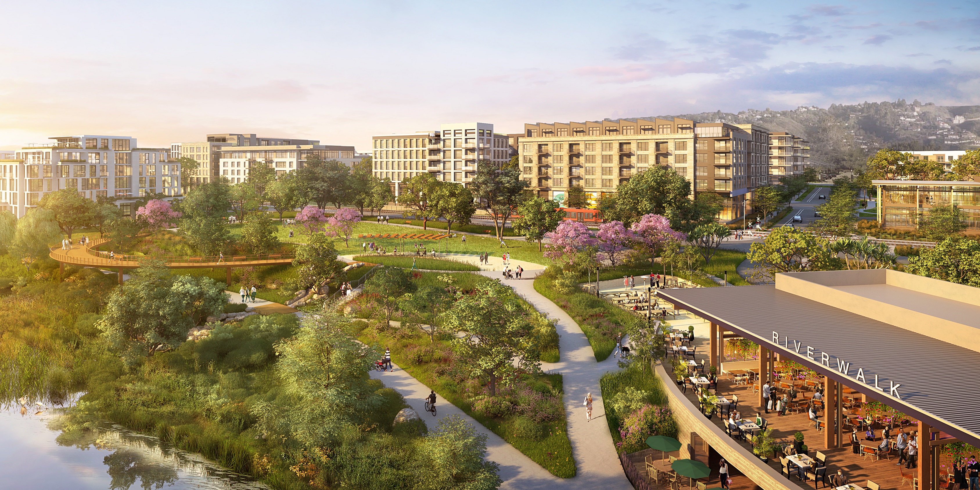 Rendering of Riverwalk Park in Mission Valley.