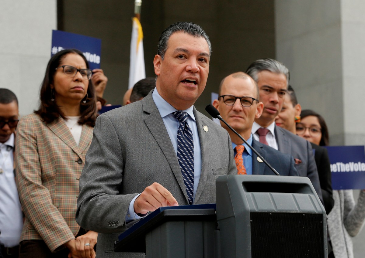 California Secretary of State Alex Padilla talks during a news conference on Jan. 28, 2019, at the Capitol in Sacramento. Padilla has been named Newsom's pick for U.S. Senate. (Photo by Rich Pedroncelli, AP Photo)