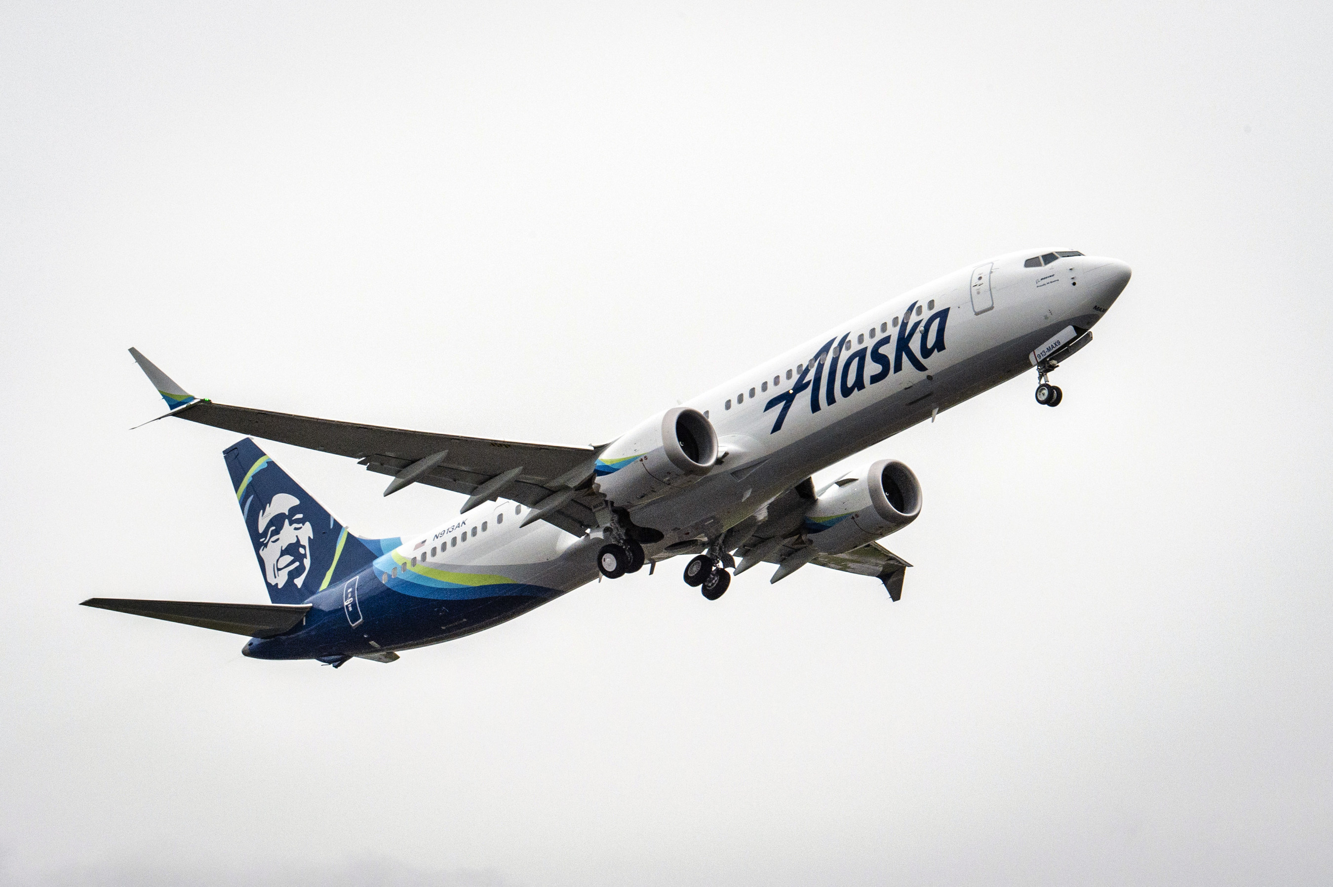 Alaska Airlines’ first delivery of a 737--9 MAX departs Seattle’s Boeing Field on Sunday. (Photo courtesy of Alaska Airlines)