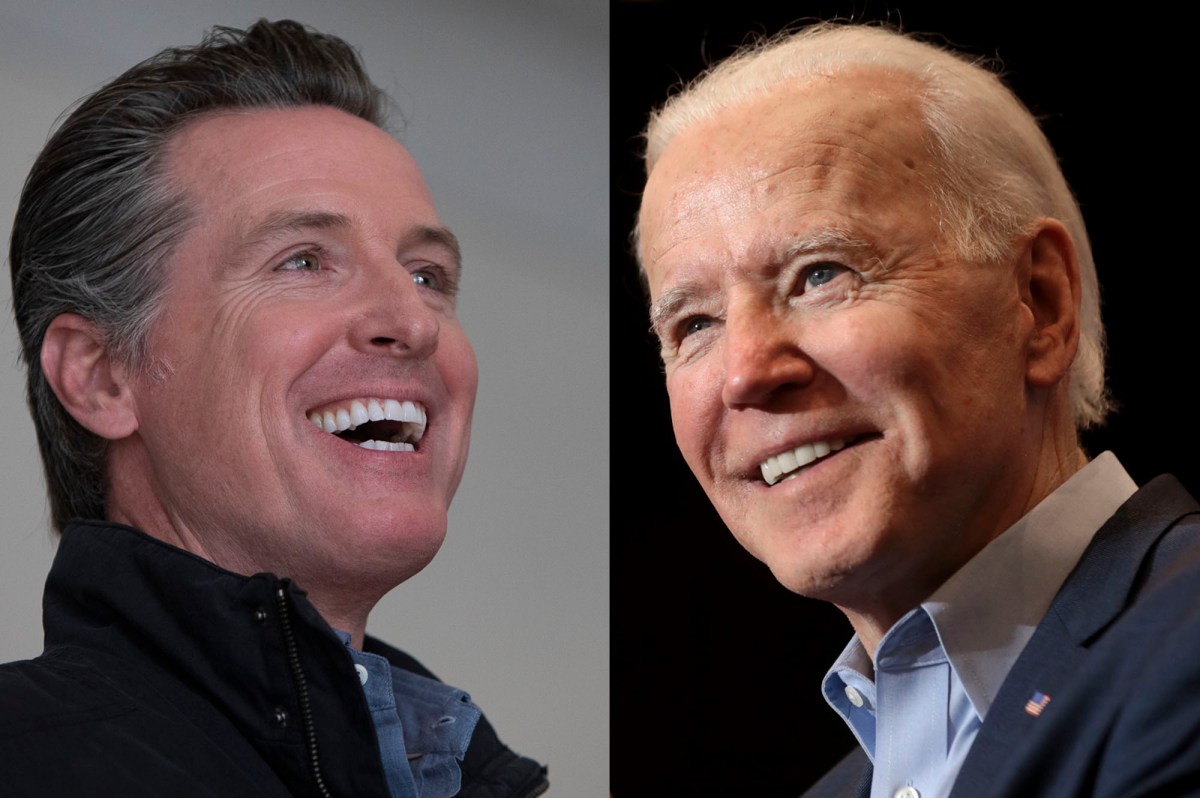 Gov. Gavin Newsom; President Joe Biden. (Photos by Anne Wernikoff, CalMatters; Gage Skidmore via Flickr)