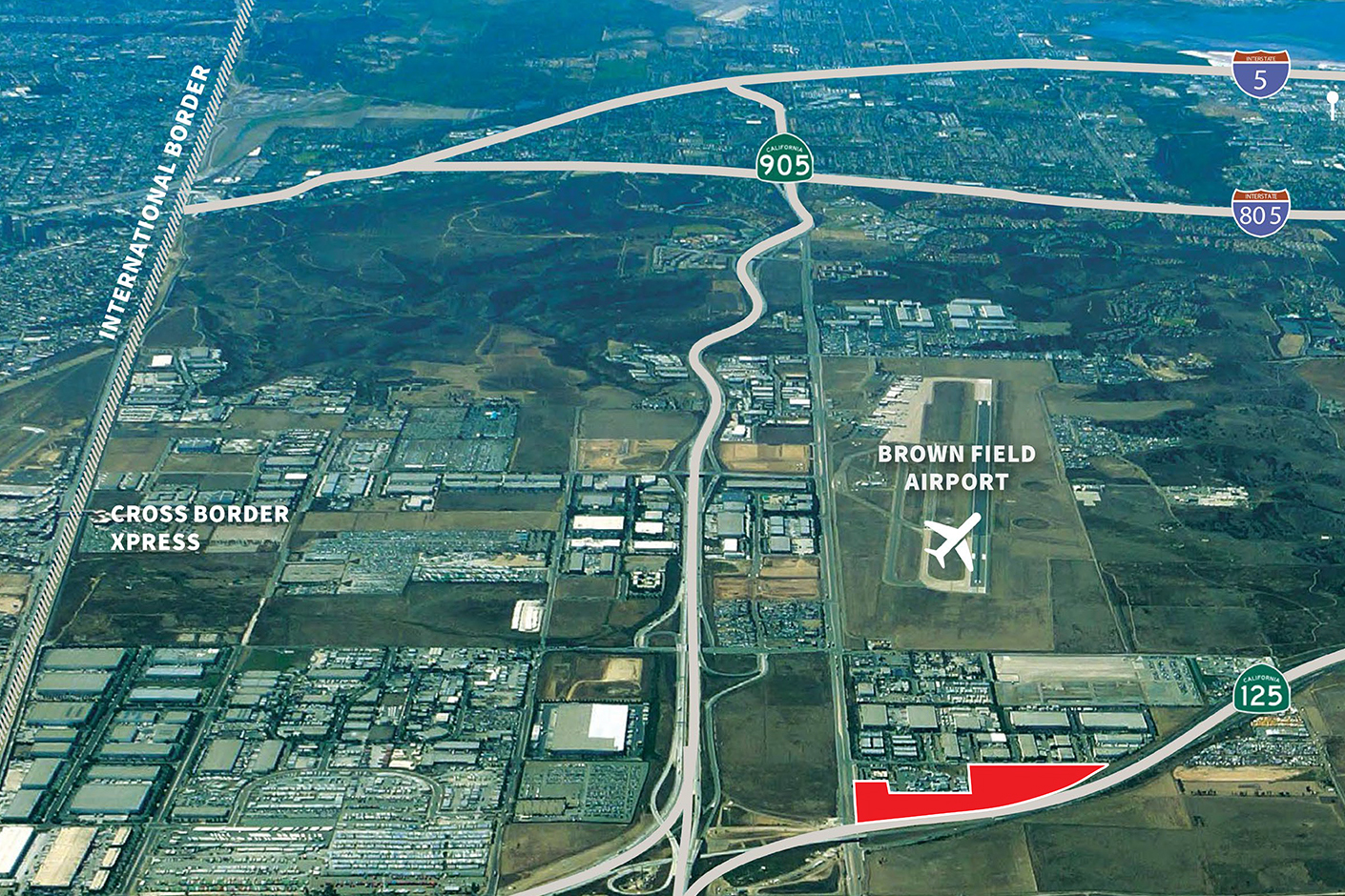 The 25-acre site in Otay Mesa is colored in red.