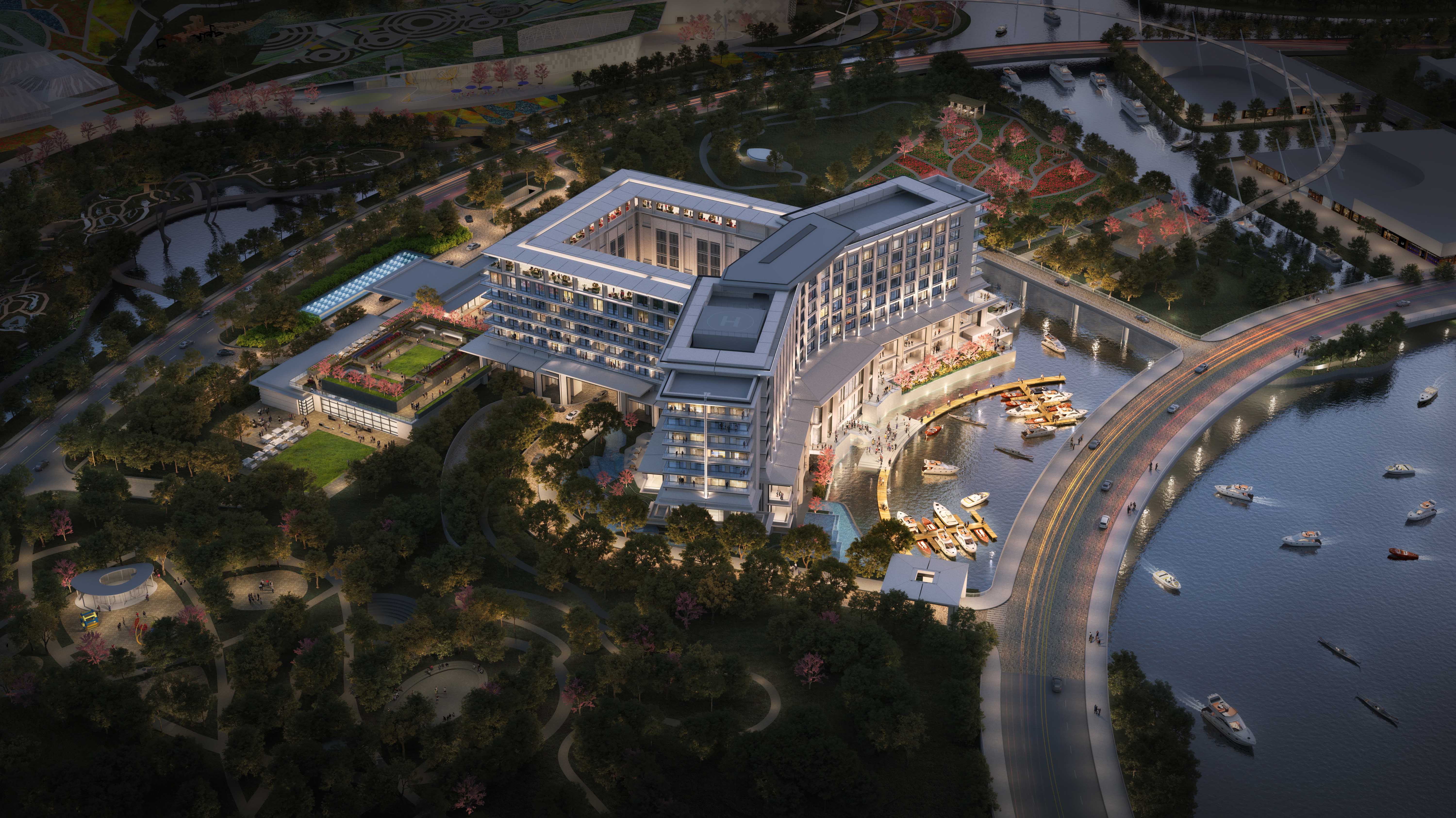 Orchid Lake Hotel in China’s Zizhu Hi-Tech Industrial Development Zone will feature conference, reception and work space and an executive lounge, as well as 360 guest rooms, a spa and gymnasium. (Rendering courtesy of WATG)