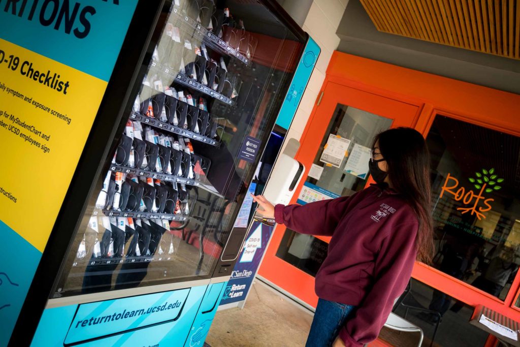 The COVID-19 test kit vending machines distribute up to 2,000 tests. (Photo by Erik Jepsen/UC San Diego Communications)